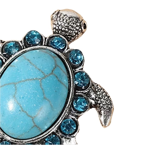 Turquoise and Rhinestone Silver Turtle Ring - Picture 3 of 6